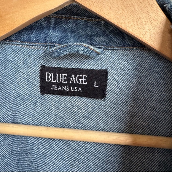 Blue Age Denim Distressed Oversized Button Front Jacket Size Large - Picture 3 of 5
